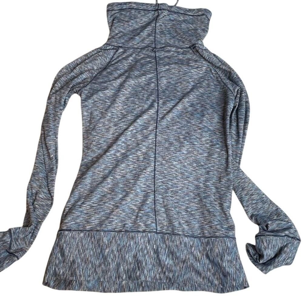 Women's Blue Heathered Cowl Neck Long Sleeve Athleisure Top Pockets - Picture 5 of 6